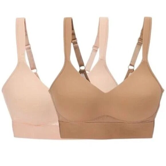 Rhonda Shear 2Pk Molded Cup Bra with Wrap Back Size 1X Pink Beige Everyday Wear - Picture 1 of 9
